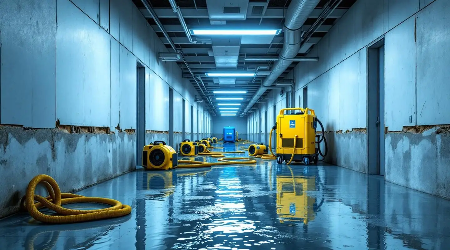 BODOR technicians performing industrial water extraction and structural drying in a large Greeley commercial facility.