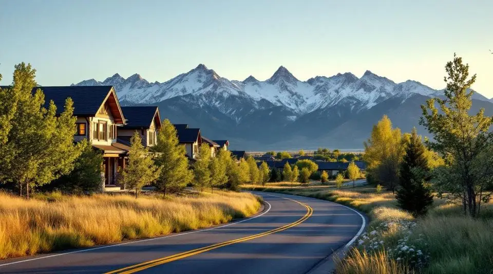 A professional restoration vehicle parked near a modern residential street in Timnath with the Rocky Mountains in the distance.