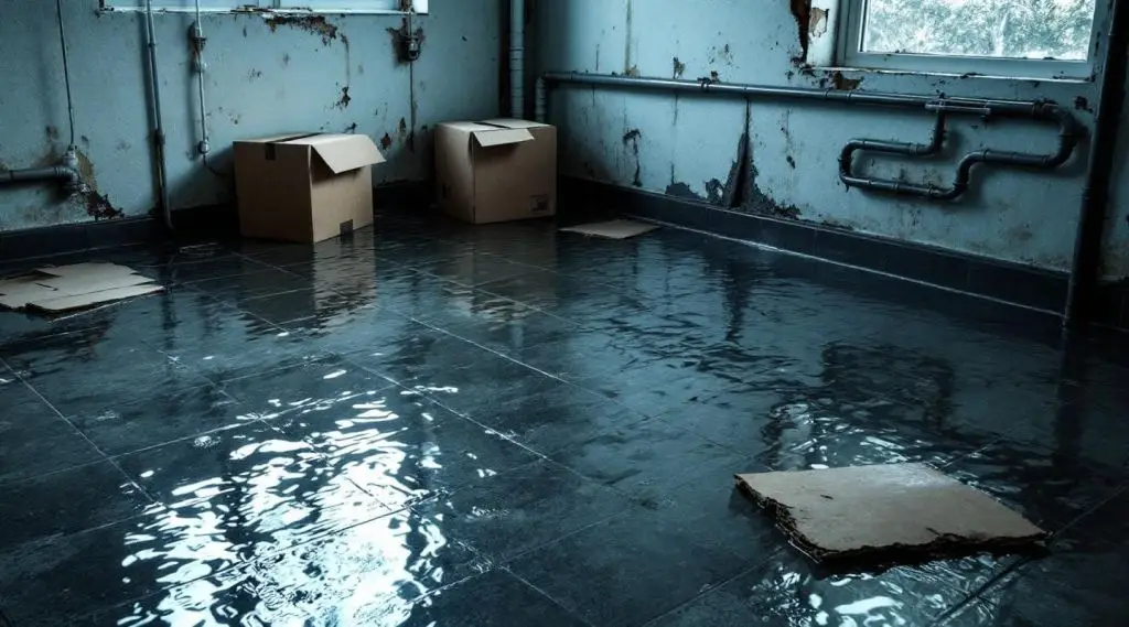 Professional restoration technician extracting water from a flooded residential basement in Greeley.