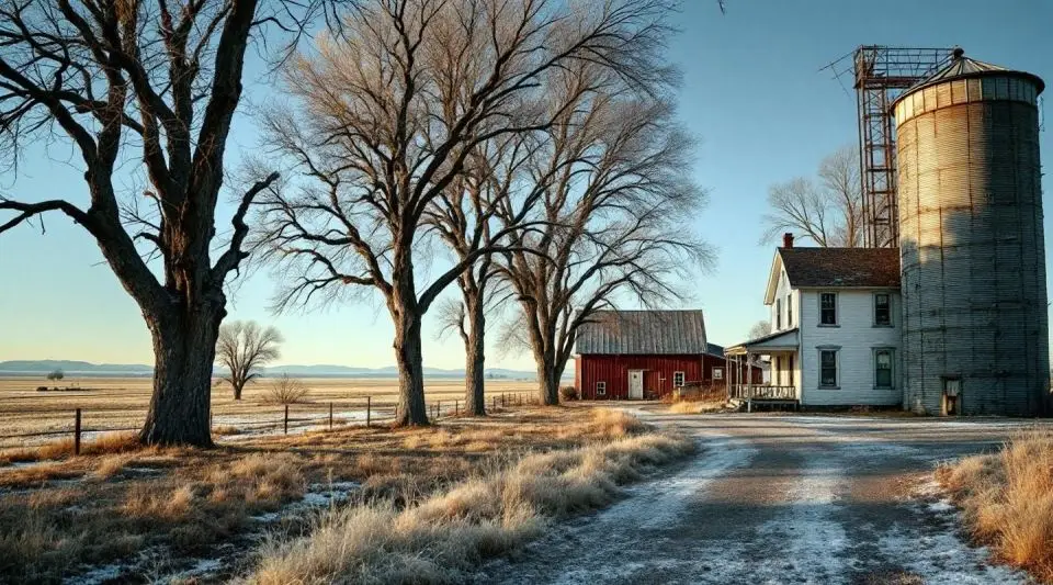 A professional restoration van parked near a traditional farmhouse in Lucerne, Colorado, during a clear morning in Weld County.
