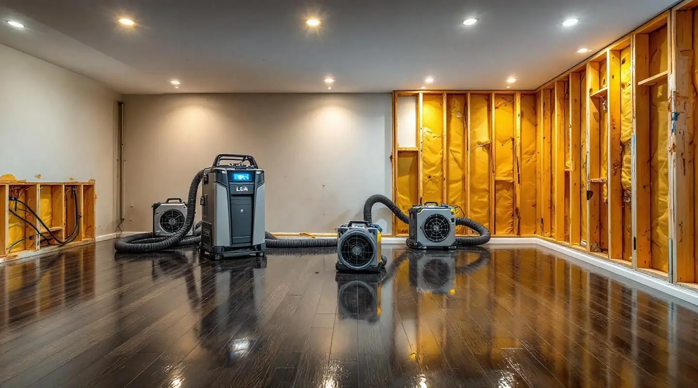 Specialized water extraction and drying equipment inside a flooded home.