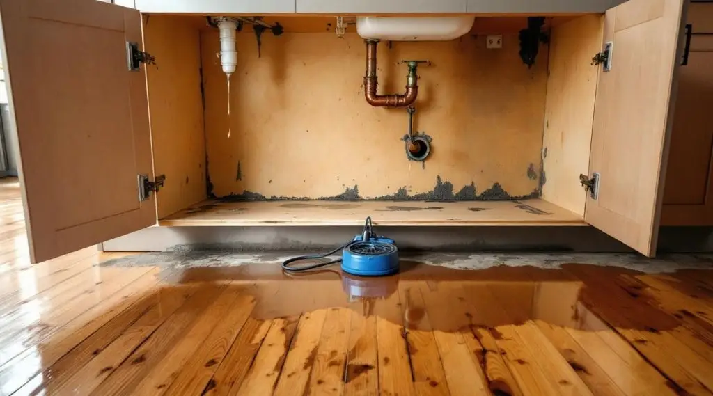 A clean and fully restored modern kitchen after professional leak repair