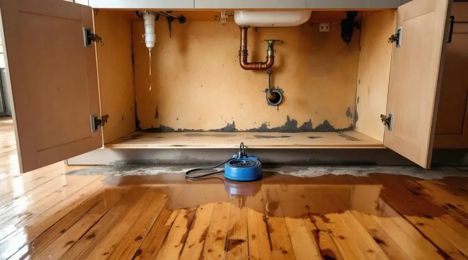 A clean and fully restored modern kitchen after professional leak repair